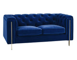 Charlene Blue Velvet Button Tufted Rolled Arm Chesterfield Loveseat by Steve Silver at Eve Furniture