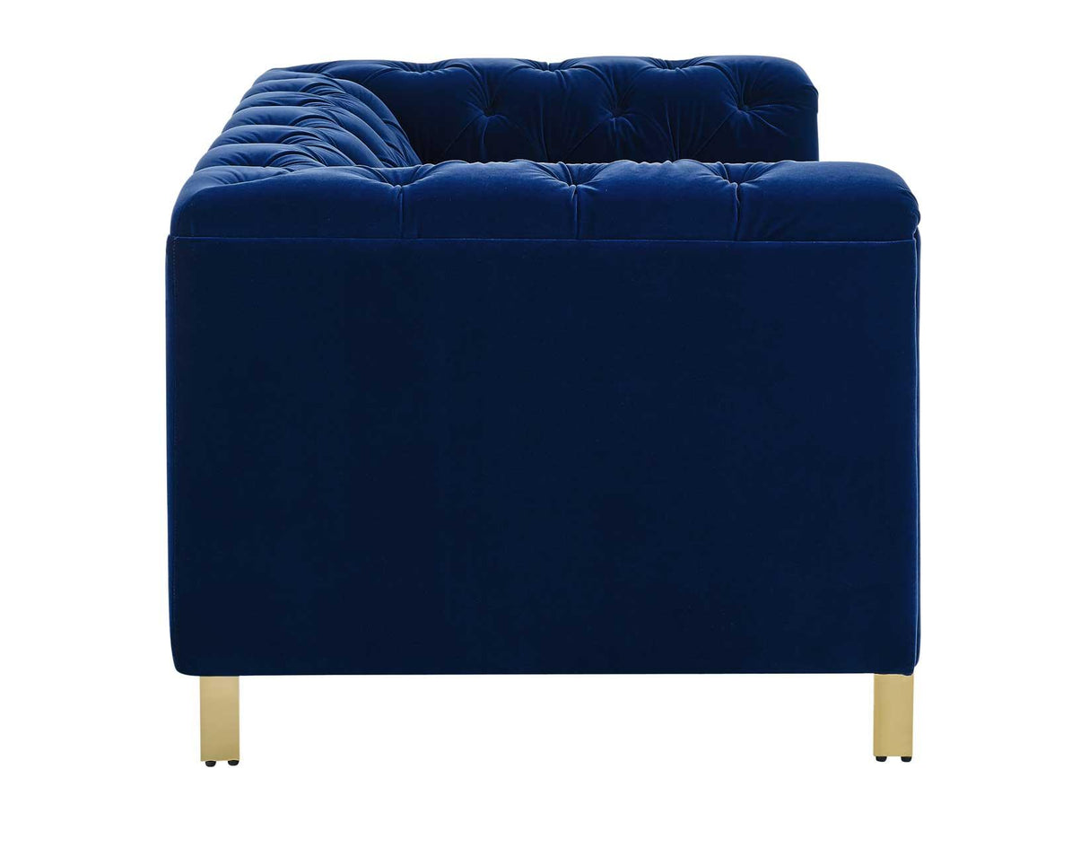 Charlene Blue Velvet Button Tufted Rolled Arm Chesterfield Loveseat by Steve Silver at Eve Furniture