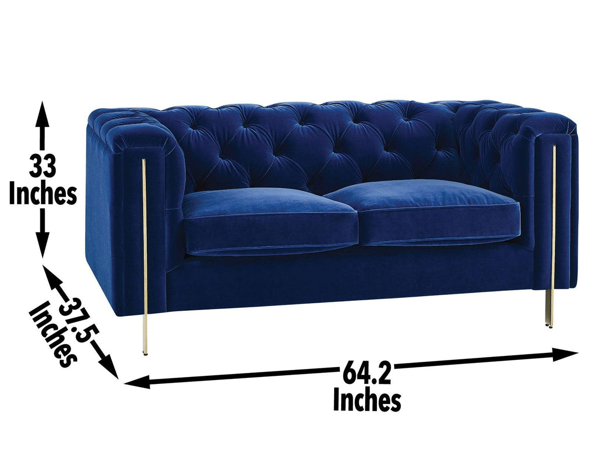 Charlene Blue Velvet Button Tufted Rolled Arm Chesterfield Loveseat by Steve Silver at Eve Furniture