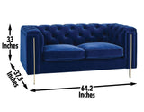 Charlene Blue Velvet Button Tufted Rolled Arm Chesterfield Loveseat by Steve Silver at Eve Furniture