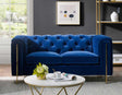 Charlene Blue Velvet Button Tufted Rolled Arm Chesterfield Loveseat by Steve Silver at Eve Furniture