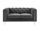 Charlene Gray Velvet Button Tufted Rolled Arm Chesterfield Loveseat by Steve Silver at Eve Furniture