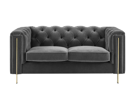 Charlene Gray Velvet Button Tufted Rolled Arm Chesterfield Loveseat by Steve Silver at Eve Furniture