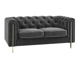 Charlene Gray Velvet Button Tufted Rolled Arm Chesterfield Loveseat by Steve Silver at Eve Furniture