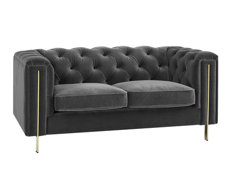 Charlene Gray Velvet Button Tufted Rolled Arm Chesterfield Loveseat by Steve Silver at Eve Furniture