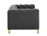 Charlene Gray Velvet Button Tufted Rolled Arm Chesterfield Loveseat by Steve Silver at Eve Furniture