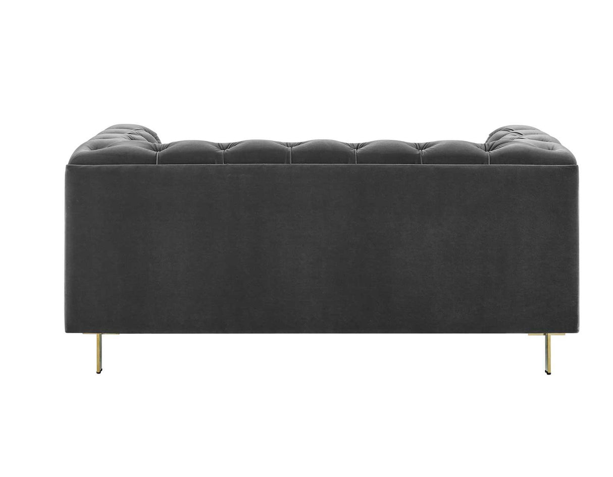 Charlene Gray Velvet Button Tufted Rolled Arm Chesterfield Loveseat by Steve Silver at Eve Furniture