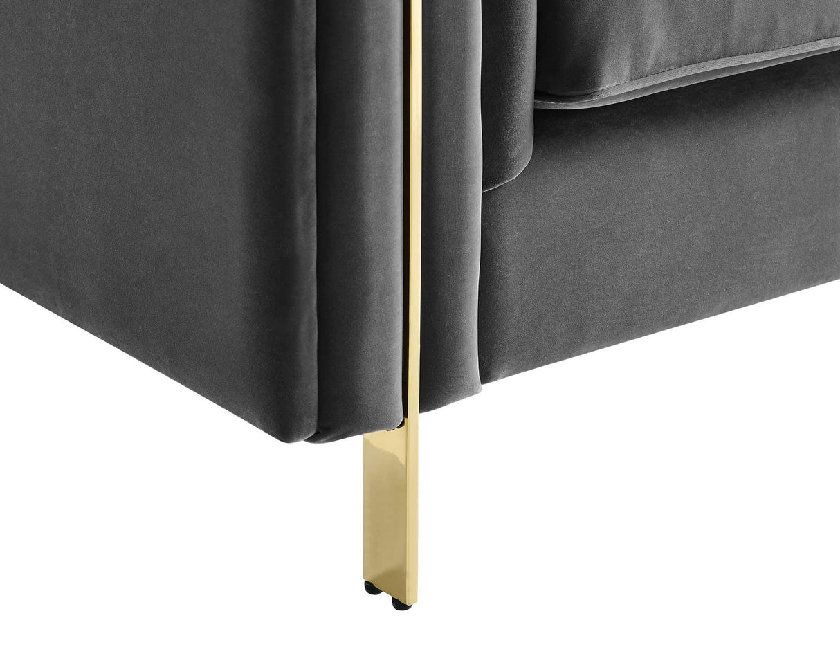 Charlene Gray Velvet Button Tufted Rolled Arm Chesterfield Loveseat by Steve Silver at Eve Furniture