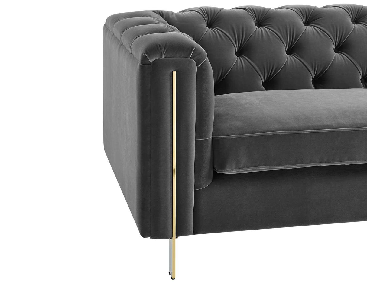 Charlene Gray Velvet Button Tufted Rolled Arm Chesterfield Loveseat by Steve Silver at Eve Furniture