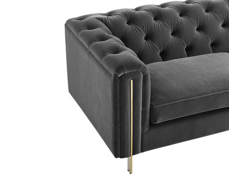 Charlene Gray Velvet Button Tufted Rolled Arm Chesterfield Loveseat by Steve Silver at Eve Furniture