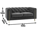 Charlene Gray Velvet Button Tufted Rolled Arm Chesterfield Loveseat by Steve Silver at Eve Furniture