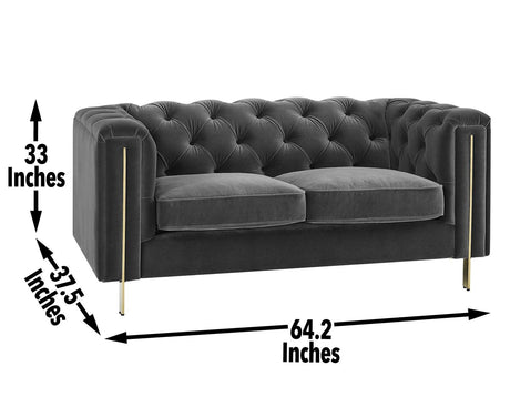 Charlene Gray Velvet Button Tufted Rolled Arm Chesterfield Loveseat by Steve Silver at Eve Furniture