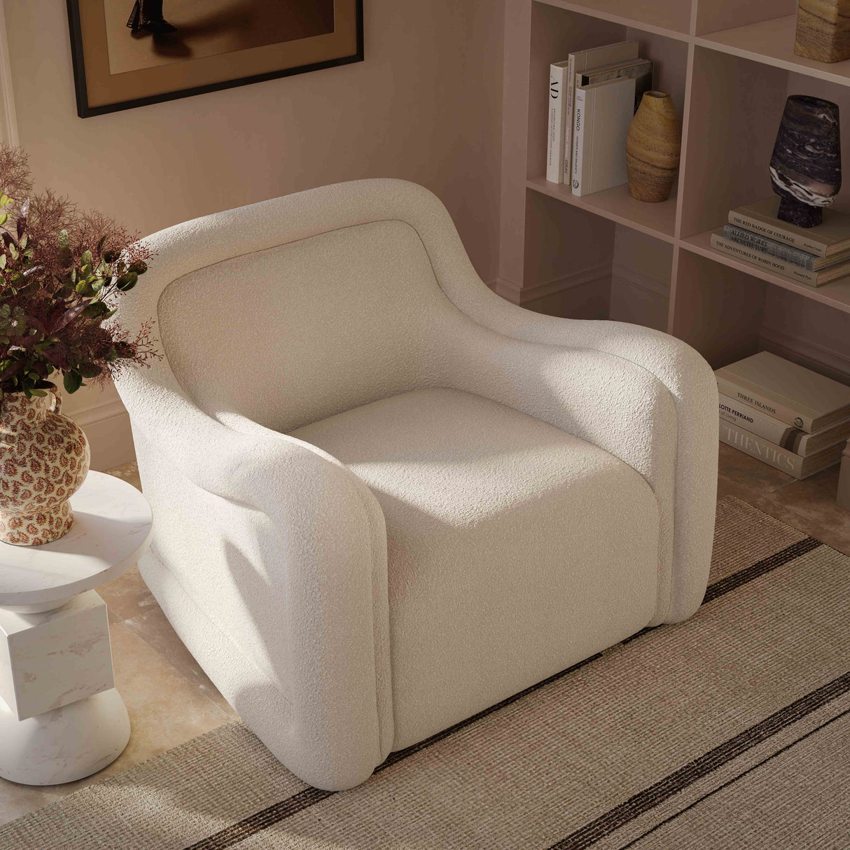 Charli Boucle Swivel Chair by TOV Furniture at Eve Furniture
