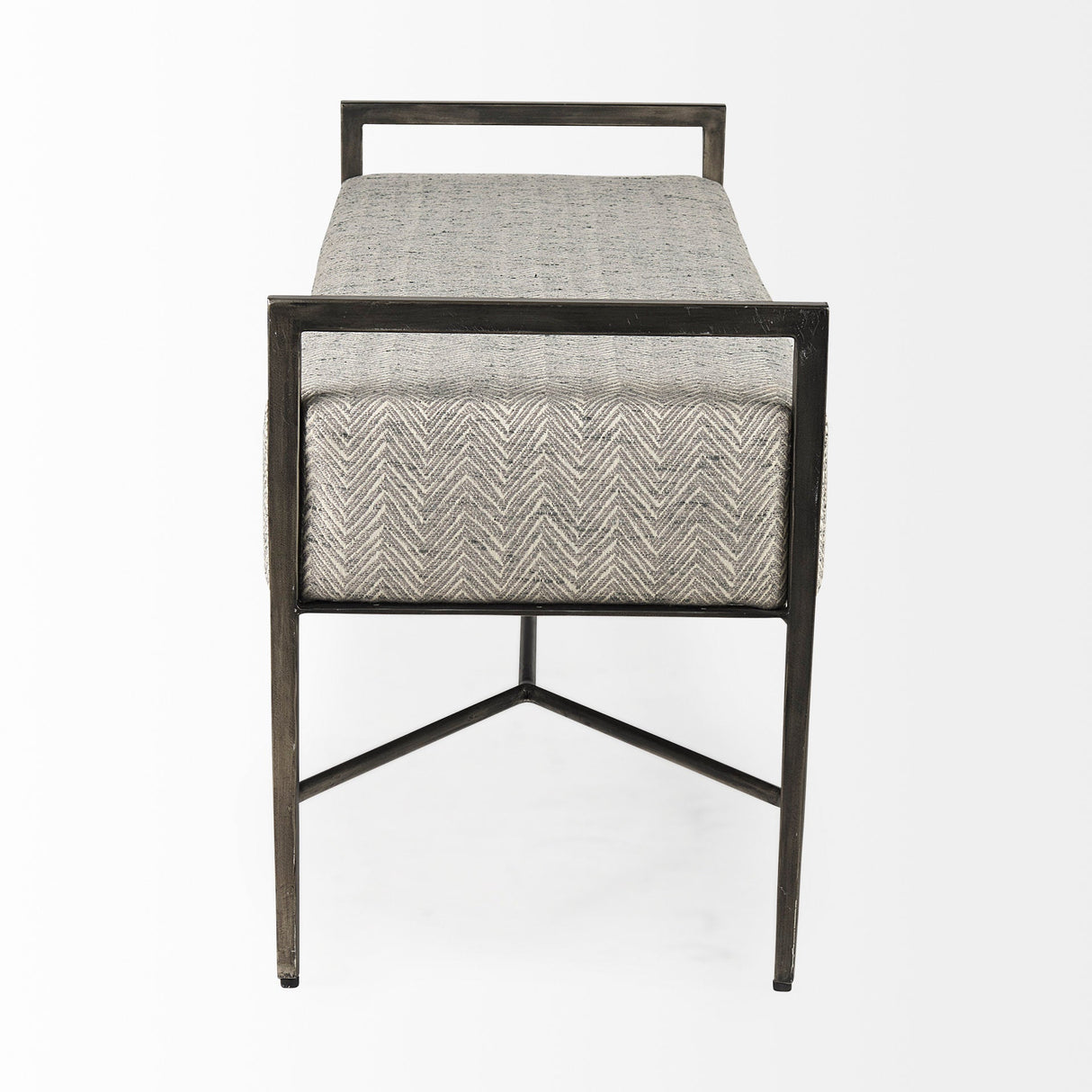 Charlotte 55.0L Gray Herringbone Fabric Seat w/ Antique Nickel Metal Frame Bench by Mercana at Eve Furniture