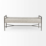 Charlotte Gray Herringbone Fabric Seat w/ Antique Nickel Metal Frame Bench by Mercana at Eve Furniture