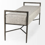 Charlotte Gray Herringbone Fabric Seat w/ Antique Nickel Metal Frame Bench by Mercana at Eve Furniture