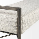 Charlotte Gray Herringbone Fabric Seat w/ Antique Nickel Metal Frame Bench by Mercana at Eve Furniture
