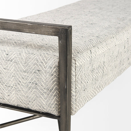 Charlotte Gray Herringbone Fabric Seat w/ Antique Nickel Metal Frame Bench by Mercana at Eve Furniture