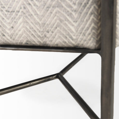 Charlotte Gray Herringbone Fabric Seat w/ Antique Nickel Metal Frame Bench by Mercana at Eve Furniture
