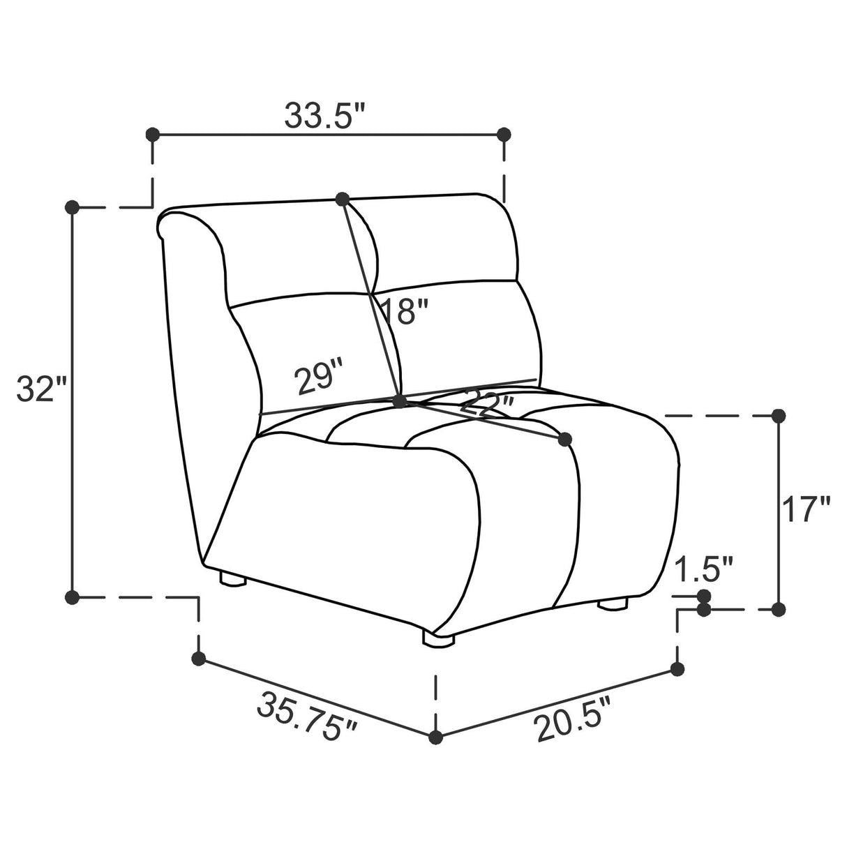 Charlotte Ivory Upholstered Curved Armless Chair