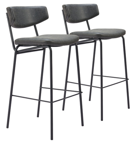 Charon Vintage Black Barstool (Set of 2) by Zuomod at Eve Furniture