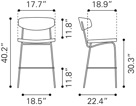 Charon Vintage Black Barstool (Set of 2) by Zuomod at Eve Furniture