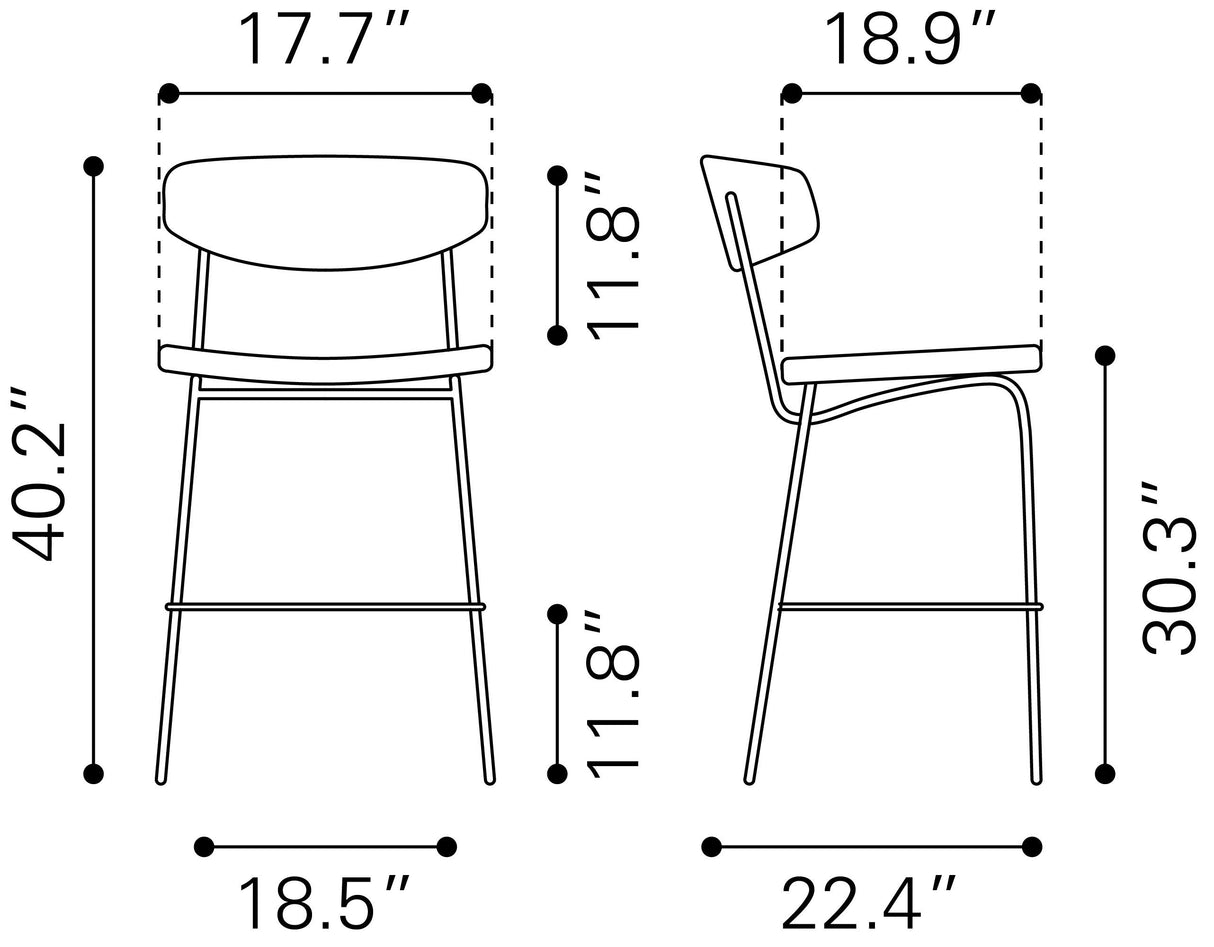 Charon Vintage Brown Barstool (Set of 2) by Zuomod at Eve Furniture