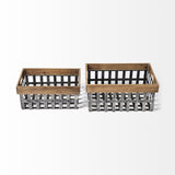 Chartrand Set of 2 Wood And Metal Open Crate Style Baskets by Mercana at Eve Furniture