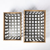 Chartrand Set of 2 Wood And Metal Open Crate Style Baskets by Mercana at Eve Furniture