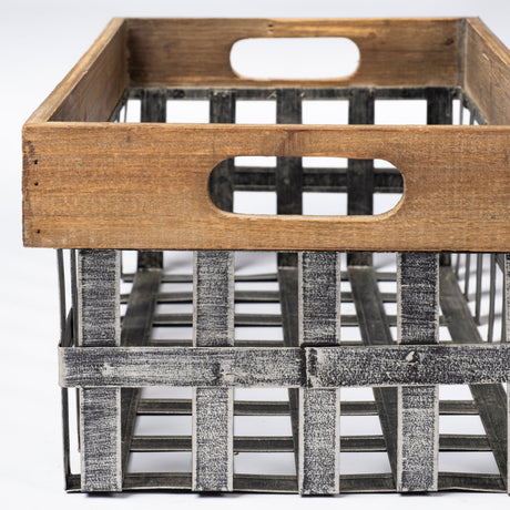 Chartrand Set of 2 Wood And Metal Open Crate Style Baskets by Mercana at Eve Furniture