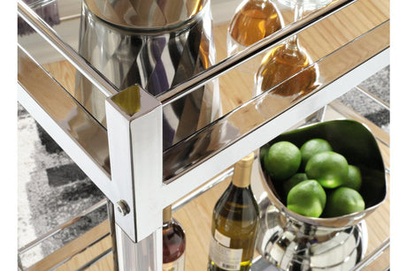 Chaseton Clear/Silver Finish Bar Cart by Ashley at Eve Furniture