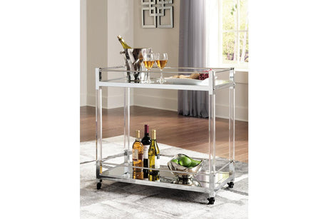 Chaseton Clear/Silver Finish Bar Cart by Ashley at Eve Furniture