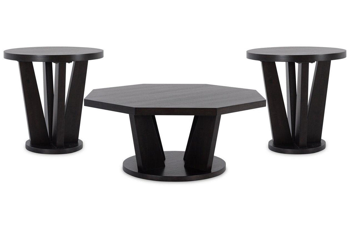 Chasinfield Dark Brown Coffee Table and 2 End Tables by Ashley at Eve Furniture