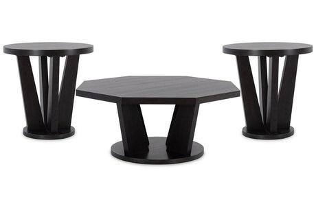 Chasinfield Dark Brown Coffee Table and 2 End Tables by Ashley at Eve Furniture