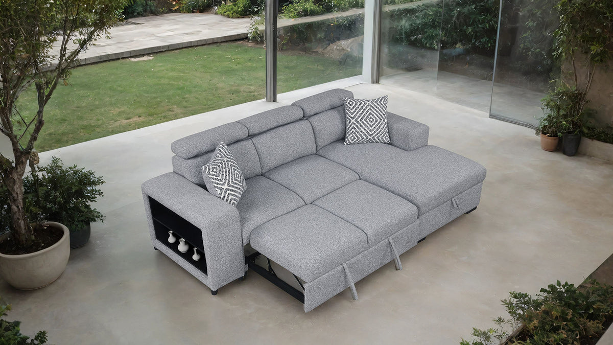 Chatteris Gray Fabric Right Chaise Sleeper Sectional