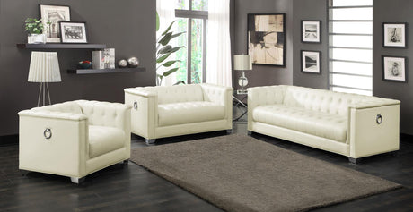 Chaviano Pearl White Upholstered Tufted Living Room Set by Coaster at Eve Furniture