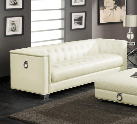 Chaviano Upholstered Track Arm Sofa Pearl White by Coaster at Eve Furniture