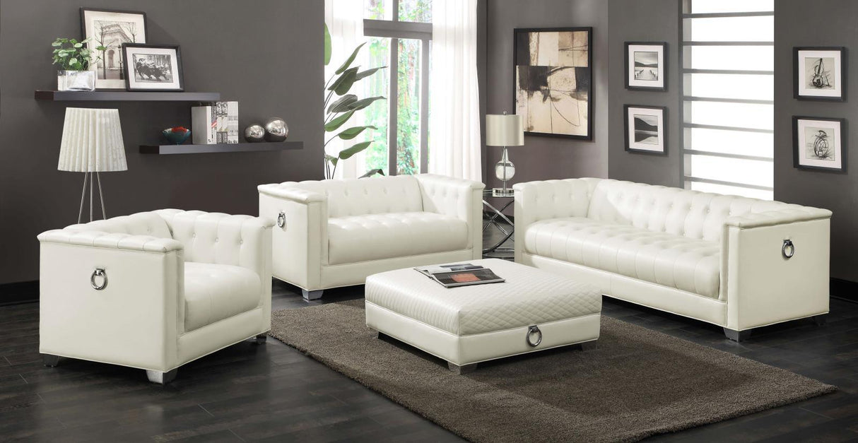 Chaviano Pearl White Upholstered Ottoman by Coaster at Eve Furniture