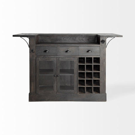 Cheers Dark Brown Solid Wood Wine Bottle Storage Kitchen Island by Mercana at Eve Furniture