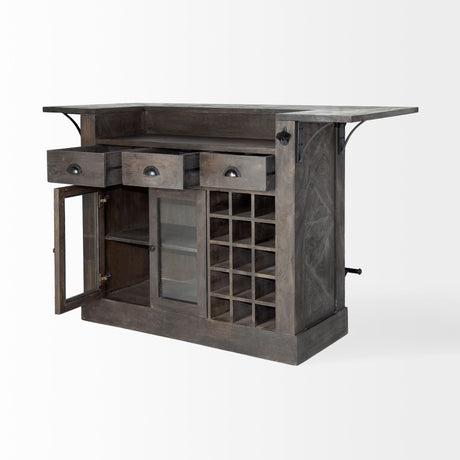 Cheers Dark Brown Solid Wood Wine Bottle Storage Kitchen Island by Mercana at Eve Furniture