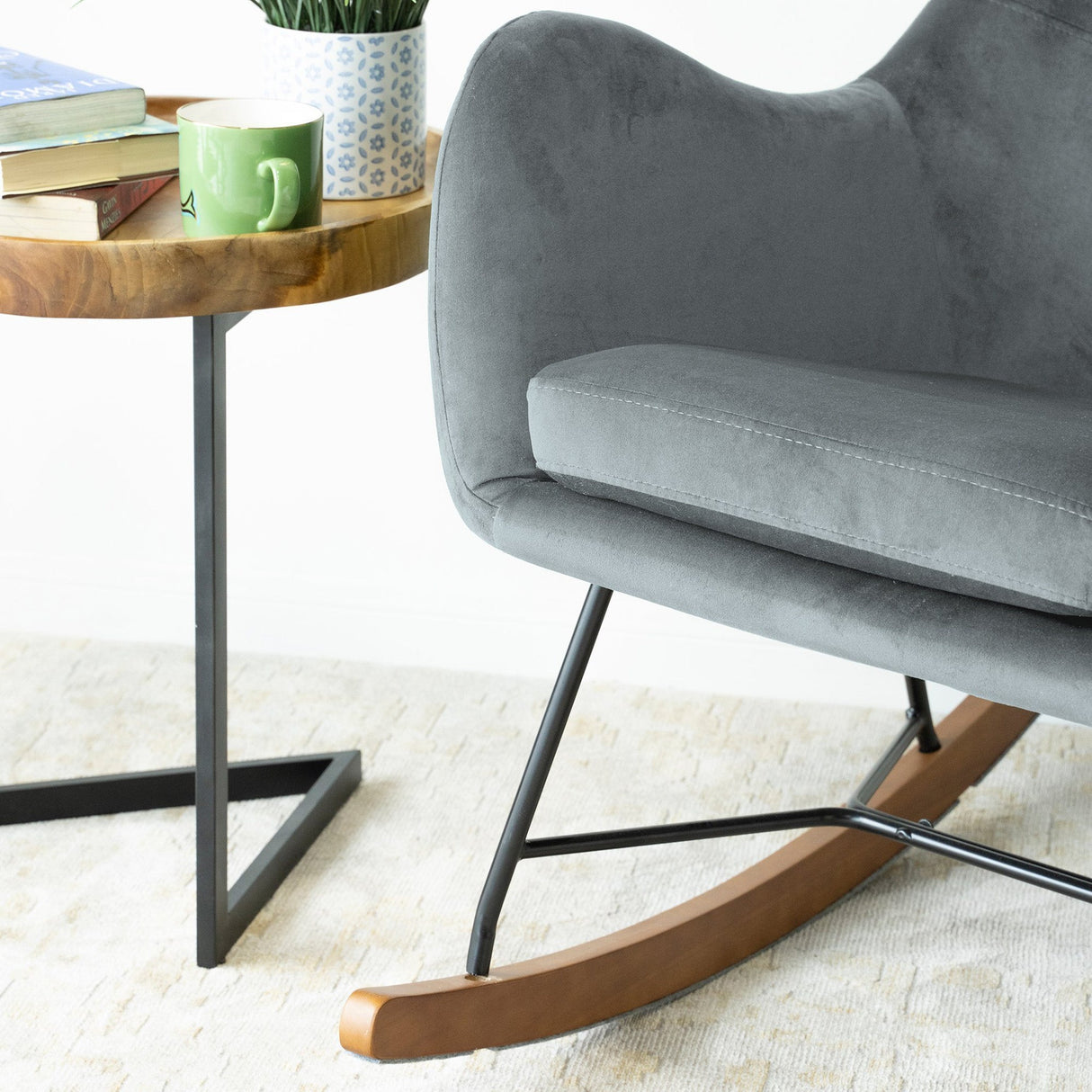 Chelsea Grey Velvet Rocking Chair by Ashcroft Furniture at Eve Furniture