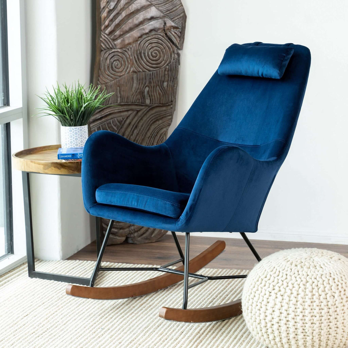 Chelsea Blue Velvet Rocking Chair