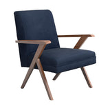 Cheryl Dark Blue/Walnut Wooden Arms Accent Chair