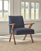 Cheryl Dark Blue/Walnut Wooden Arms Accent Chair