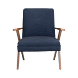 Cheryl Dark Blue/Walnut Wooden Arms Accent Chair