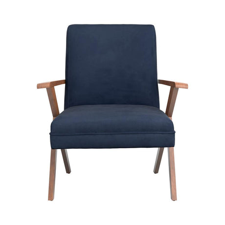 Cheryl Dark Blue/Walnut Wooden Arms Accent Chair