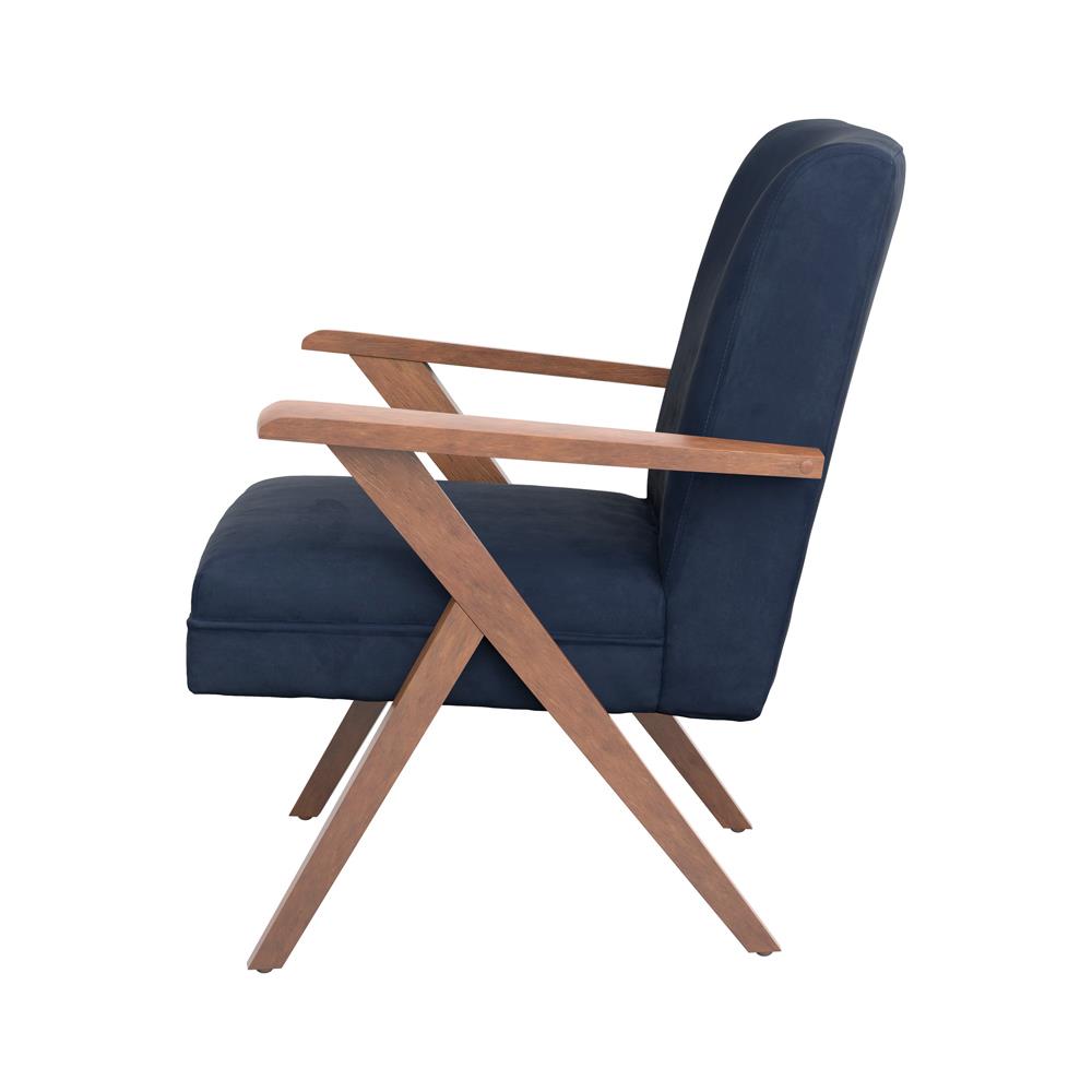 Cheryl Dark Blue/Walnut Wooden Arms Accent Chair