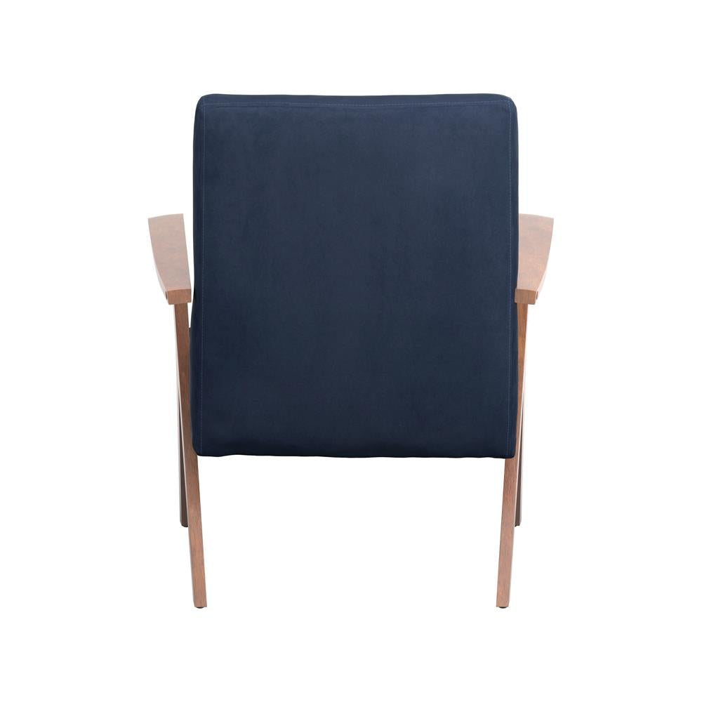 Cheryl Dark Blue/Walnut Wooden Arms Accent Chair