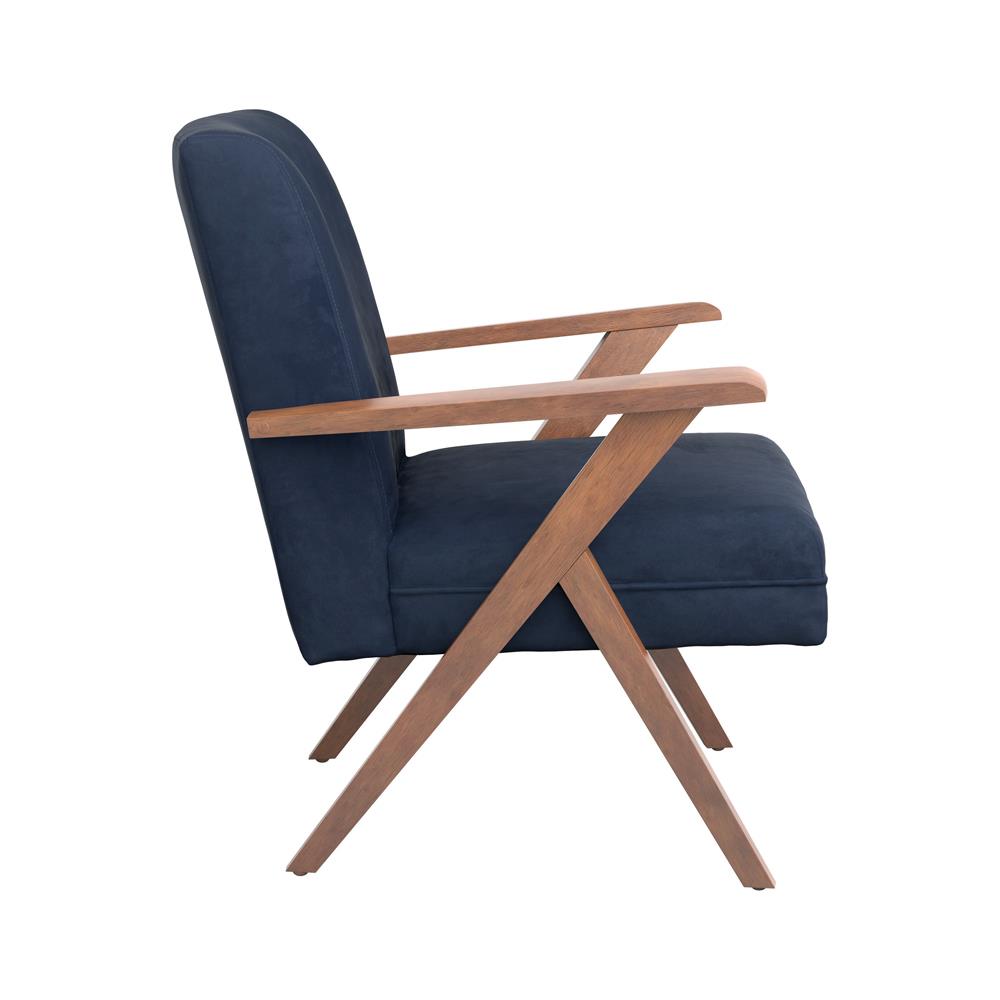 Cheryl Dark Blue/Walnut Wooden Arms Accent Chair