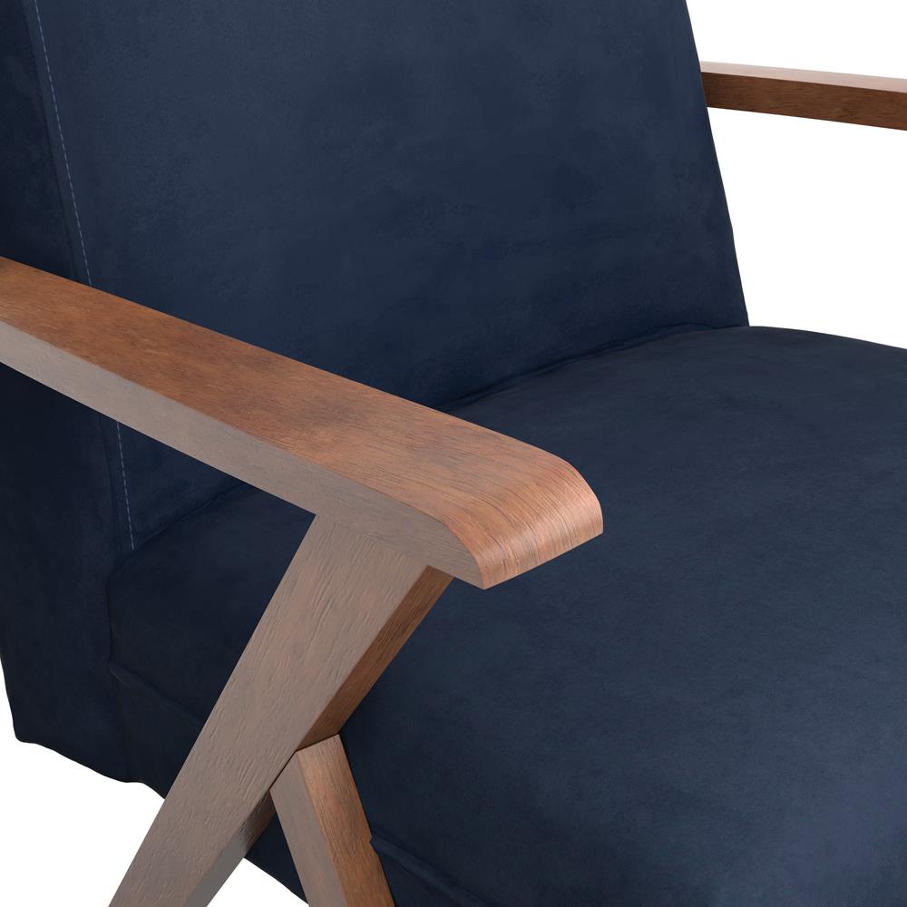 Cheryl Dark Blue/Walnut Wooden Arms Accent Chair